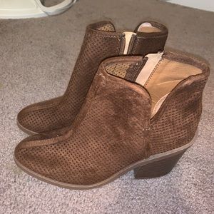 Perforated suede heeled booties